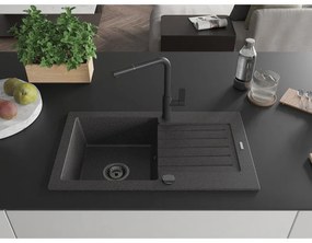 Mexen Pablo, 1-komorový granitový drez 752x436x161 mm a drezová batéria Flora, čierna škvrnitá, 6510-76-670401-70-B