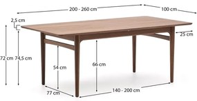 Rozkladací jedálenský stôl s prídavnou doskou v dekore orecha 100x200 cm Elan – Kave Home