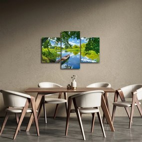 Obraz letné rieky s loďkou (90x60 cm)