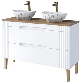 Koupelnová skříňka Fiji Pati s deskou a umyvadly 120 cm bílá/dub coast evoke