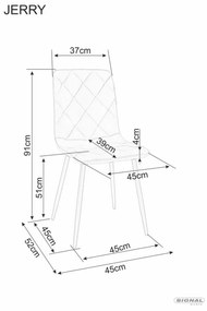 Signal JERRY VELVET jedálenská stolička, ČIERNY RÁM/TM.BEIGE BLUVEL 40