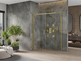 Mexen Omega, sprchovací kút s posuvnými dverami 140 (dvere) x 70 (stena) cm, 8mm sklo, zlatý profil-číre sklo, 825-140-070-50-00