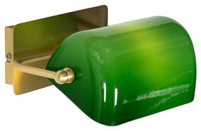 Klasická nástenná lampa mosadz s zeleným sklom - Banker