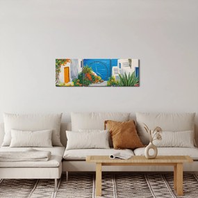 Obraz - Grécka ulička (s hodinami) (90x30 cm)