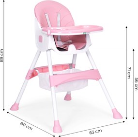 ECOTOYS jedálenské kresielko pre deti, ružové, 5-bodové