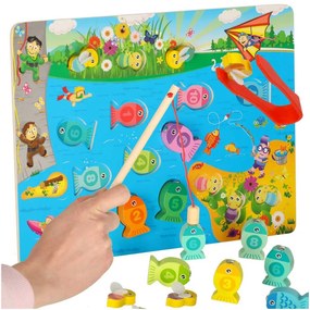 KIK Drevené Montessori puzzle 3v1 – magnetický rybolov, triedenie a počítanie