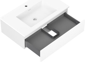 Mexen Rivel, kúpeľňová skrinka 80 cm s umývadlom Otis, 1 zásuvka, drážkovaná, biela matná, 91A20-08023-1-BF01-W18M01