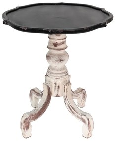 Krémový antik drevený stolík s čiernou odkladacou doskou Frances - Ø 66*75 cm