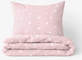 Goldea krepové posteľné obliečky - srdiečka na púdrovo ružovom 140 x 220 a 70 x 90 cm
