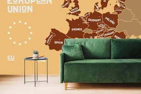 Samolepiaca tapeta hnedá mapa s názvami krajín EÚ - 225x150