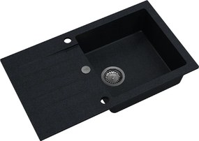 Sink Quality Natalie, kuchynský granitový drez 770x450x170 mm + chrómový sifón, čierna škvrnitá-BROCADE, SKQ-NAT.B.1KDO.X