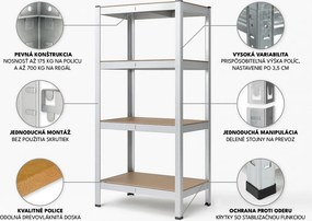 Akcia 5x Regál 150x70x30 cm pozinkovaný 4-policový, nosnosť 700 kg