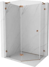 Mexen Lunar, L päťuholníkový sprchový kút naklápací doľava 100 x 90 cm, 8mm číre sklo, profil ružové zlato, 831L-100L-090P-60-00-L