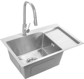 Rea Fin, 1-komorový oceľový drez 620x480x185 mm, brúsená oceľ, ZLE-06012