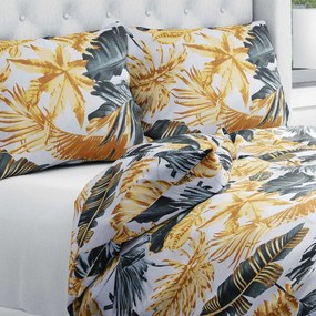 Biante Bavlnené posteľné obliečky Sandra SA-388 Sivozelené a zlaté tropické listy na bielom Jednolôžko 140x200 a 70x90 cm