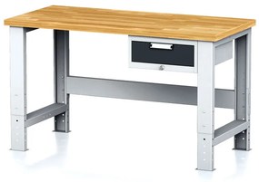 Nastaviteľný dielenský stôl MECHANIC I, závesný box na náradie, 1 zásuvka, 1500x685x700-1055 mm, antracit