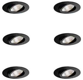 Sada 6 zapustených bodových svetiel čierna 6,8 cm vrátane LED 750 lm stmievateľné IP23 - Gaius