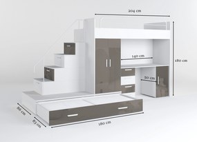 Detská posteľ Ruby V (Biela + Sivá) (s roštami). Akcia -20%. Vlastná spoľahlivá doprava až k Vám domov. 611116