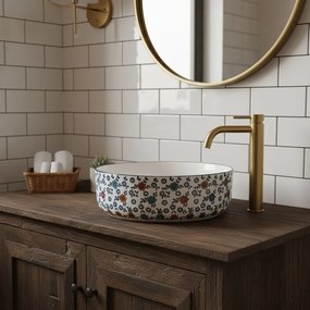 Rea Stefania, umývadlo na dosku 360x360x120 mm, biela so vzorom, REA-U9852