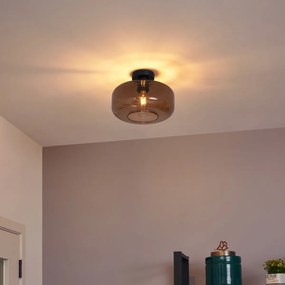 Retro stropné svietidlo čierne s bronzovým sklom - Bizle