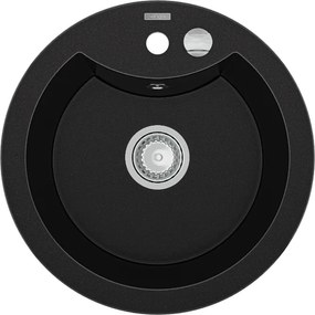 Mexen Diego jednodrezový granitový drez 488 x 480 mm, čierny, sifón chróm - 6512481000-77