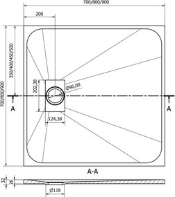 Mexen Hugo, SMC štvorcová sprchová vanička 80 x 80 cm, čierna matná, 42708080