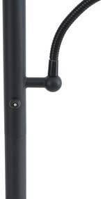 Klasická stojaca lampa čierna s čiernym tienidlom a lampou na čítanie - Retro