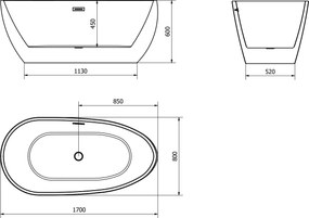 Mexen EOS, voľne stojaca vaňa 170x80 cm + sifón, biela lesklá, 52471708000