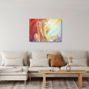 Sklenený obraz odpočívajúce ženy, olejomaľba (70x50 cm)