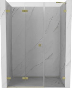 Mexen Lunar-F, skladacie ľavé sprchové dvere 135 cm, 8mm číre sklo, zlatý matný profil, 836S-135-050-55-00-L