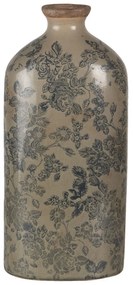 Hnedá keramická váza s modrou potlačou a popraskaním L - 16 * 9 * 36 cm