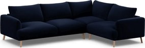 Tmavomodrá zamatová rohová pohovka (pravý roh/do L) Naomi – Micadoni