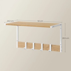 Nástenné plávajúce poličky 2 ks, s háčikmi, 50 x 24,2 x 26,5 cm, dub a biela