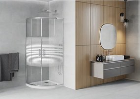 Mexen Rio sprchová kabína polkruhová 90 x 90 cm, biele pruhy, chróm + vanička Flat, biela - 863-090-090-01-20-4110