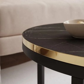 OKRÚHLY KONFERENČNÝ STOLÍK LEONARDO GLAM 2v1 ČIERNY MRAMOR + ČIERNY + ZLATY
