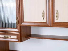 Kredenc Ramiak 160, orech ecco/akacia (sklo hranaté, úchyt u13 zlato, doska dub lancelot)