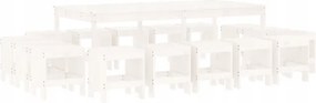 vidaXL 17-dielna sada záhradného nábytku, biela, masívne borovicové drevo