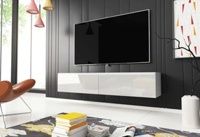 TV stolík LOWBOARD D 140, 140x30x32, biela/biela lesk + LED