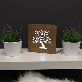 AMADEA Drevená lampička s motívom stromu, veľkosť 20 cm, s LED osvetlením s trafom na 12V