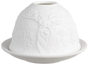 Biely porcelánový svietnik na čajovú sviečku jeleň Paollo - Ø 12 * 8 cm