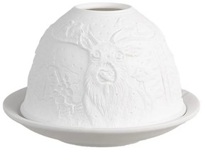 Biely porcelánový svietnik na čajovú sviečku jeleň Paollo - Ø 12 * 8 cm