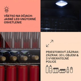 Klarstein Beersafe M Onyx, chladnička, energet. trieda C, LED, 2 kovové police, sklenené dvierka