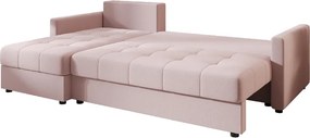 Rozkladacia obojstranná sedacia súprava do L VENORIA 220x143 cm, púdrovo ružová + 2 vankúšiky ZDARMA