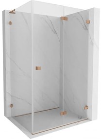 Mexen Lunar-F L, pravý sklopný sprchový kút 95 x 90 cm, 8mm číre sklo, profil medená matná, 836L-095-090-65-00-P