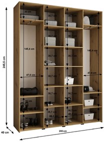Šatníková skriňa 200 cm Carmela 40-3 (biela + zlatá). Akcia -20%. Vlastná spoľahlivá doprava až k Vám domov. 1126630