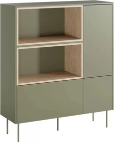 Vysoká komoda Desin 120 cm s dvoma dverami a zásuvkou - olivový / dub nagano