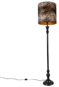 Stojaca lampa čierna s leopardím tienidlom 40 cm - Classico