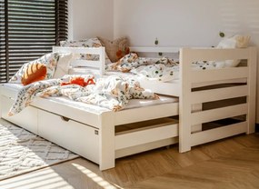 Detská posteľ z masívu borovice SANDRA s prístelkou a zásuvkami - 200x90 cm - BIELA