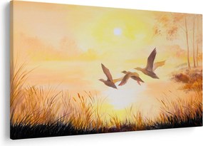 Obraz - Žeriavy pri západe slnka (90x60 cm)
