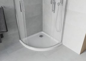 Mexen Rio, štvrťkruhový sprchovací kút s posuvnými dverami 80 x 80 cm, 6mm sklo námraza, chrómový profil + biela sprchová vanička, 863-080-080-01-30-4110